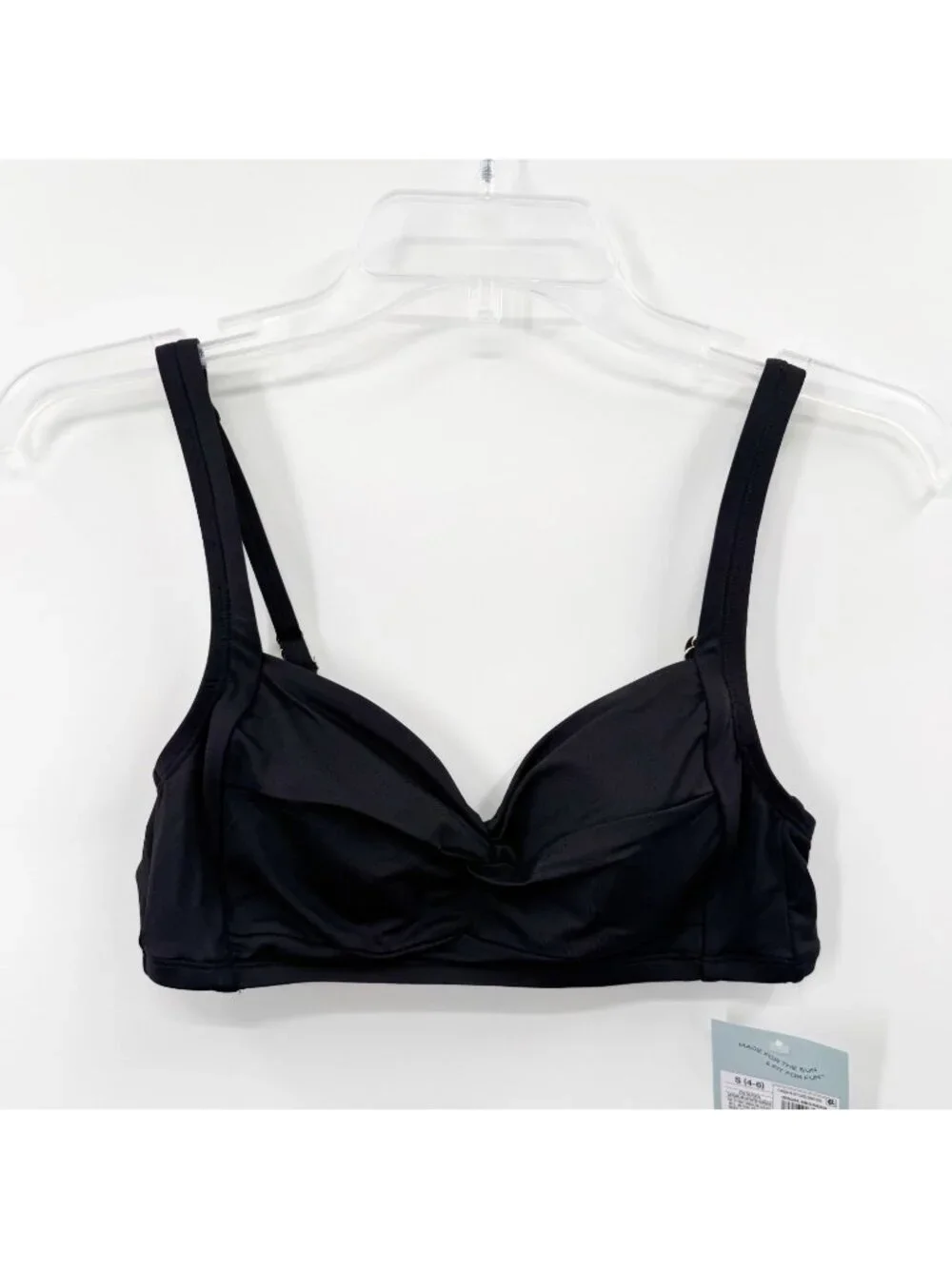 NEW Shade & Shore Smoothing Twist-Front Bralette Bikini Top - Black - Size Small